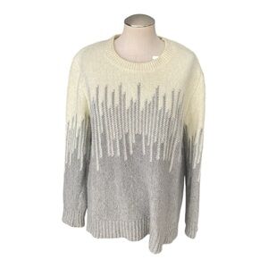 Jon & Anna 1X Cozy Ombre Gray Cream Knit Sweater Soft Fuzzy Pullover
